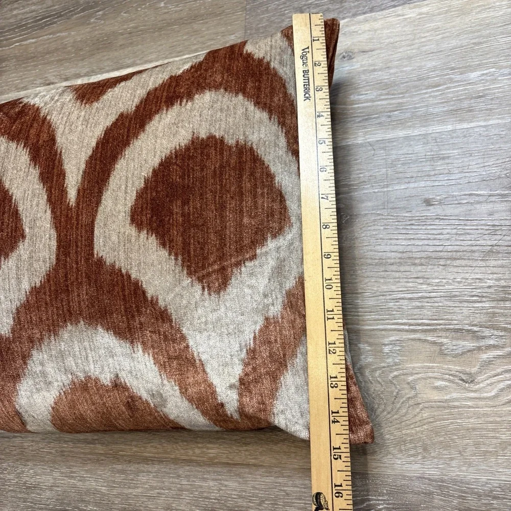 Pottery Barn Carmelia Velvet Rust Ivory Ikat Lumbar Pillow & Down Insert 16X26